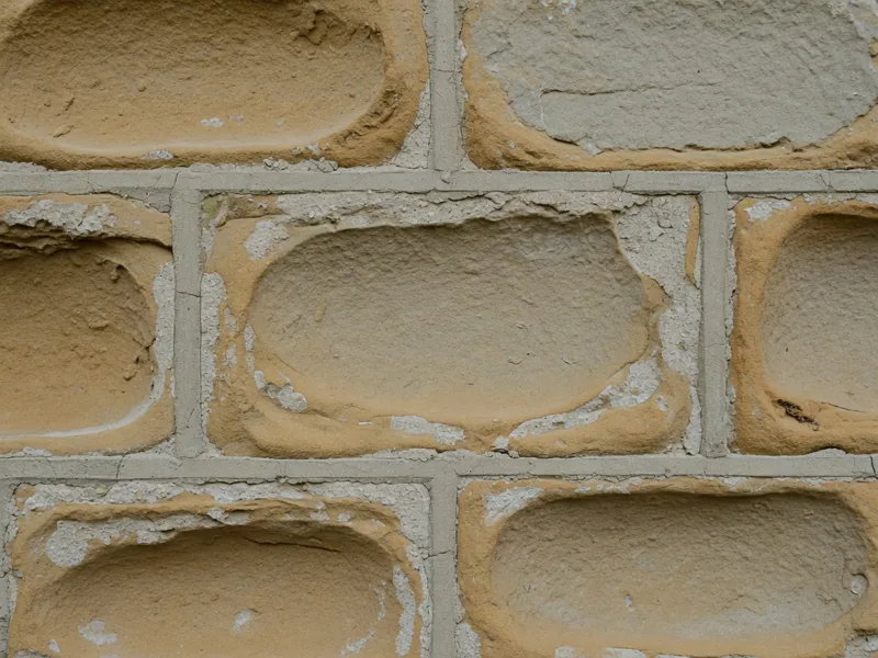 Illustration: sandstone blocks whose faces have dished and powdered back behind proud joints.